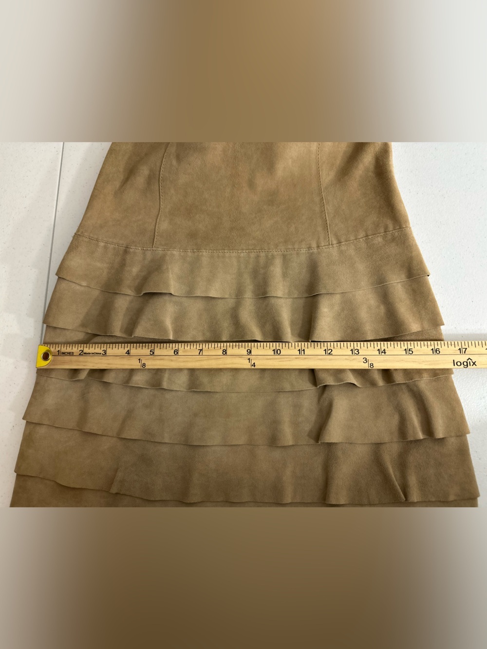 Etcetera Women’s Size 0 Tan Beige Layered Suede Mini Dress Sleeveless Back Zip - Picture 8 of 10
